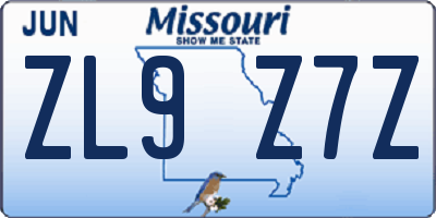 MO license plate ZL9Z7Z