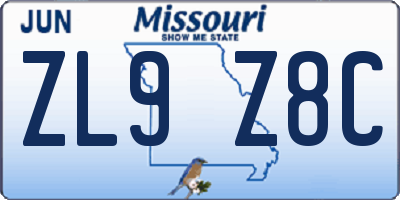 MO license plate ZL9Z8C