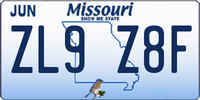 MO license plate ZL9Z8F