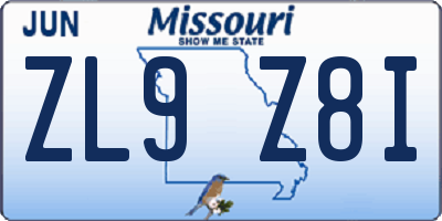 MO license plate ZL9Z8I