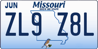 MO license plate ZL9Z8L
