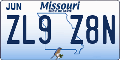 MO license plate ZL9Z8N