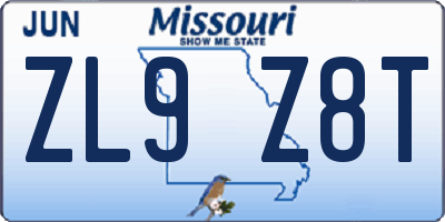 MO license plate ZL9Z8T