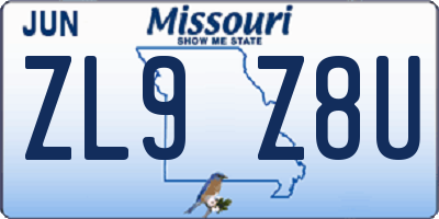 MO license plate ZL9Z8U