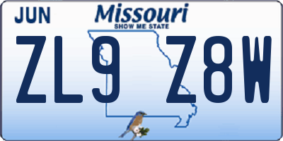 MO license plate ZL9Z8W