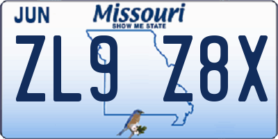 MO license plate ZL9Z8X
