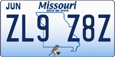 MO license plate ZL9Z8Z