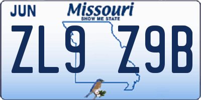 MO license plate ZL9Z9B