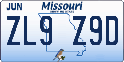 MO license plate ZL9Z9D