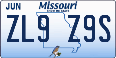 MO license plate ZL9Z9S