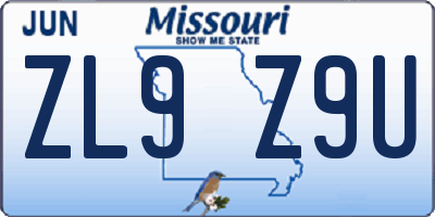 MO license plate ZL9Z9U