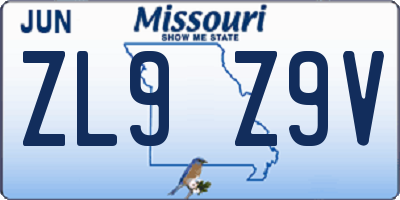 MO license plate ZL9Z9V
