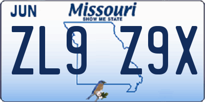 MO license plate ZL9Z9X