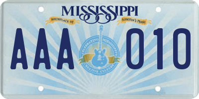 MS license plate AAA010