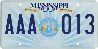 MS license plate AAA013