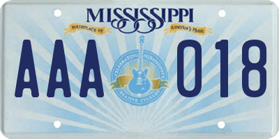 MS license plate AAA018