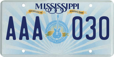 MS license plate AAA030