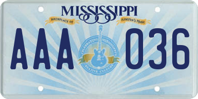 MS license plate AAA036