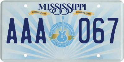 MS license plate AAA067