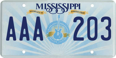 MS license plate AAA203