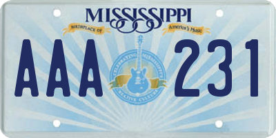 MS license plate AAA231