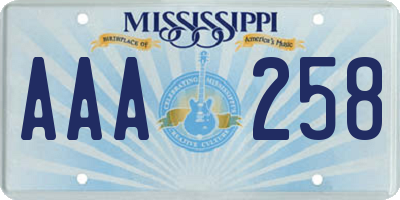 MS license plate AAA258