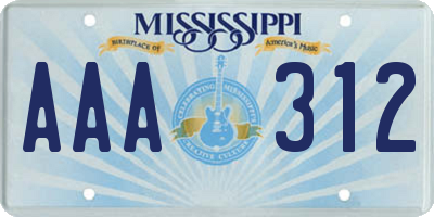 MS license plate AAA312