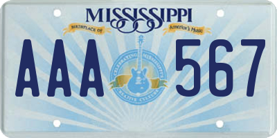 MS license plate AAA567