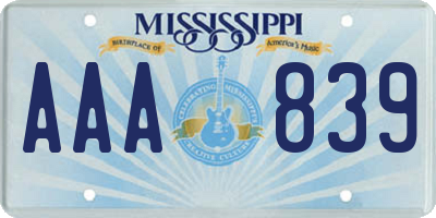 MS license plate AAA839