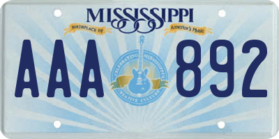 MS license plate AAA892