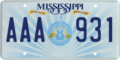 MS license plate AAA931