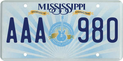 MS license plate AAA980