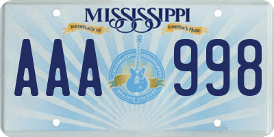 MS license plate AAA998