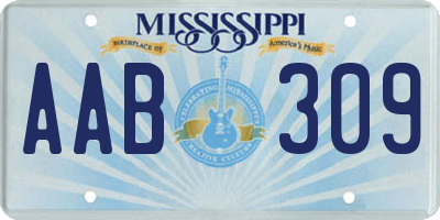 MS license plate AAB309