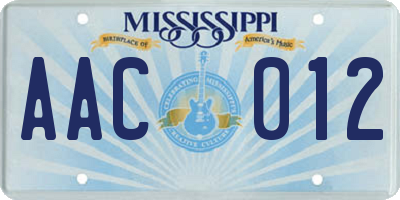 MS license plate AAC012