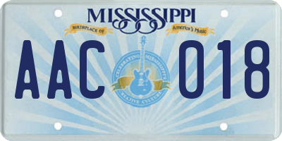 MS license plate AAC018