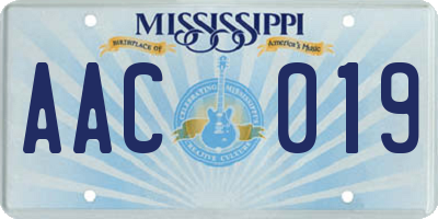 MS license plate AAC019