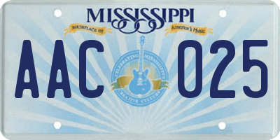 MS license plate AAC025