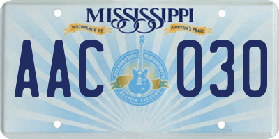 MS license plate AAC030