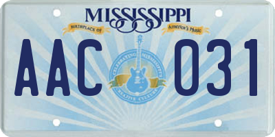 MS license plate AAC031