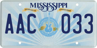 MS license plate AAC033