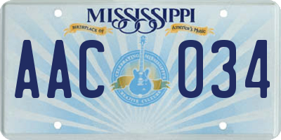 MS license plate AAC034