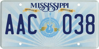 MS license plate AAC038