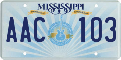 MS license plate AAC103