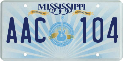 MS license plate AAC104