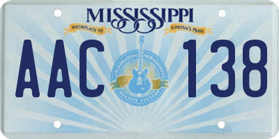 MS license plate AAC138