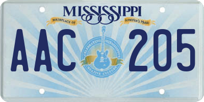 MS license plate AAC205