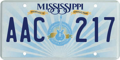 MS license plate AAC217