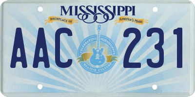 MS license plate AAC231