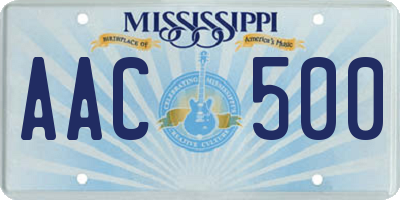 MS license plate AAC500